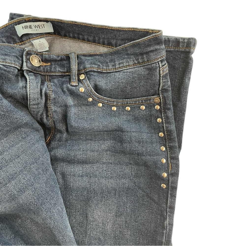 Nine West Wide Leg Dark Blue Jeans High Rise Studded Women’s Size 6 NWT - Picture 2 of 4